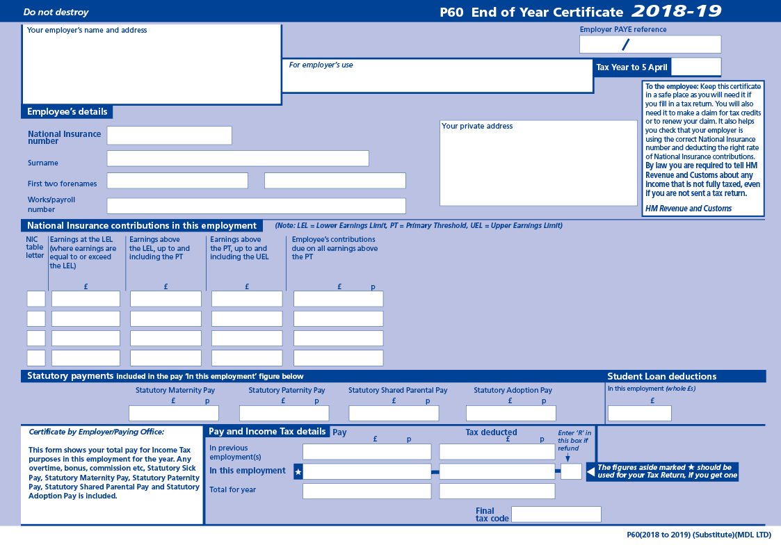 uk payslip free template for Single 2018 or part YEAR 19. SAGE two available. P60 TAX